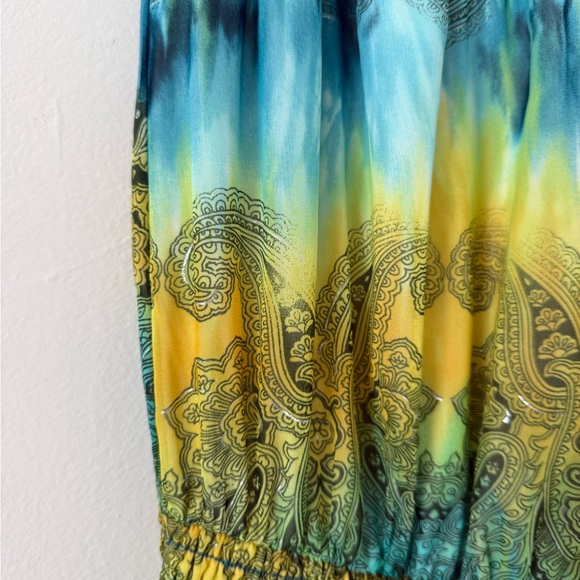 Vintage Y2K Size L Strapless Maxi Dress Rainbow Boho Tye-Dye Paisley Fairy - Picture 4 of 11